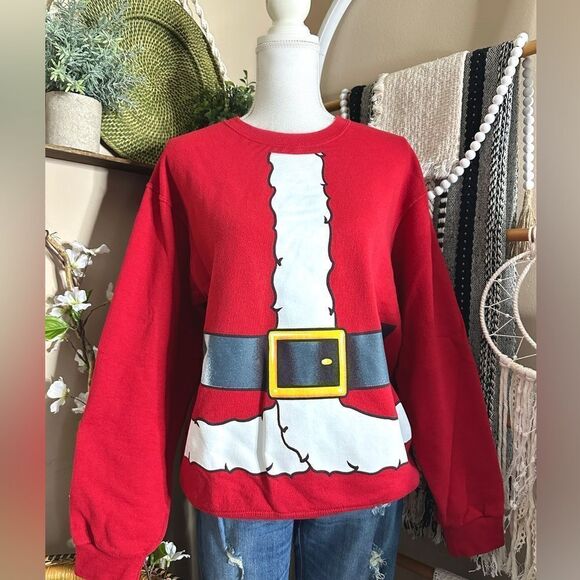 Y2K Santa Clause Belly Red Crewneck Pullover Sweatshirt - Picture 1 of 4